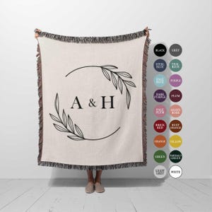 Custom Couple Monogram Blanket: Personalized Woven Throw with Initials, Keepsake Wedding Gift, Cotton Anniversary Gift