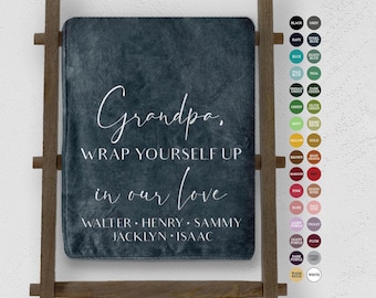 Personalized Grandparent Blanket: Custom Grandkids Names Throw for Grandpa, Sending Hug Gift for Grandma, Father's Day
