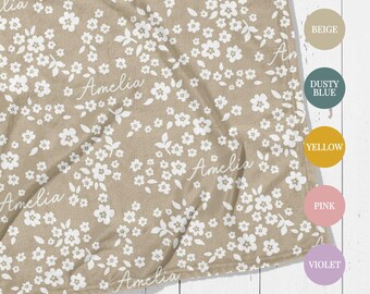 Custom Floral Name Baby Blanket: Neutral Nursery Decor