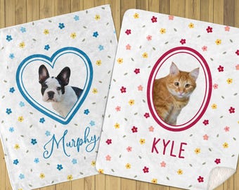 Custom Pet Photo Portrait Blanket: Personalized Dog or Cat Picture, Cute Floral Throw, Customized Gift for Pet Lover, Dog Mom