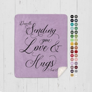 Personalized Get Well Blanket: Custom Comforting Throw Encouragement Gift "Sending Love and Hugs"