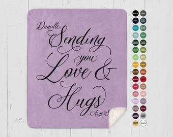 Personalized Get Well Blanket: Custom Comforting Throw Encouragement Gift "Sending Love and Hugs"