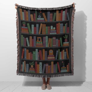 Bookshelf Woven Throw Blanket: Book Lover Decor, 100% Cotton
