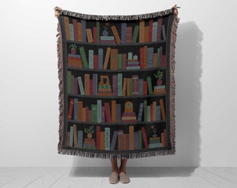 Bookshelf Woven Throw Blanket: Book Lover Decor, 100% Cotton