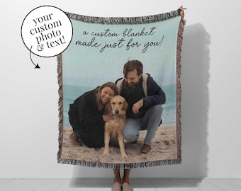 Custom Photo Woven Blanket: Personalized Cotton Throw with Picture, Customized Family Keepsake Gift for Mom, Parents
