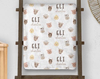 Farm Animal Baby Blanket: Personalized with Name, Custom Throw for Kids, Gift for Toddler Boy