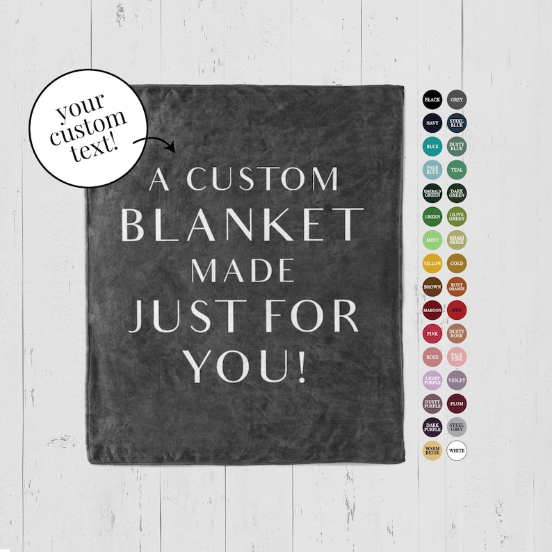 Custom text throw blanket personalized with quote, names or bible verse