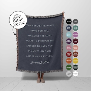 Custom Bible Verse Blanket: Cotton Woven Throw, Personalized Scripture Gift, Christian Home Decor