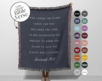Custom Bible Verse Blanket: Cotton Woven Throw, Personalized Scripture Gift, Christian Home Decor