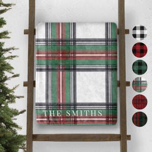 custom plaid christmas throw blanket personalized with last name