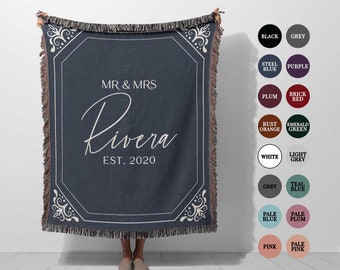 Personalized Wedding Blanket Keepsake Gift, Mr and Mrs Custom Cotton Anniversary Gift, woven Throw with names, Engagement Gift for couples