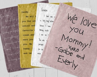 Personalized Handwriting Blanket Custom message gift, Handwritten Letter throw blanket for mom dad from kids, note text gift from grandkids