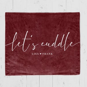 red Lets Cuddle throw blanket Custom with couple names
