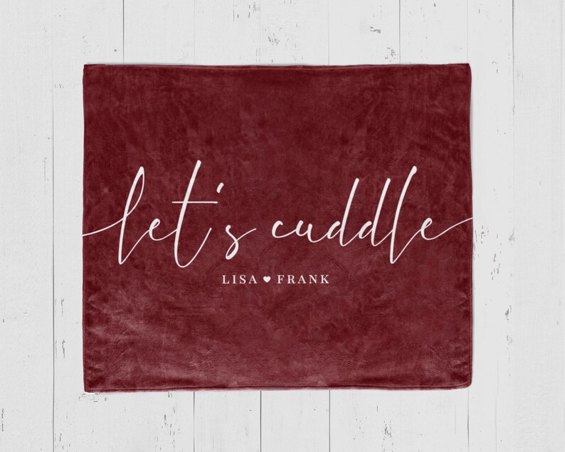 red Lets Cuddle throw blanket Custom with couple names