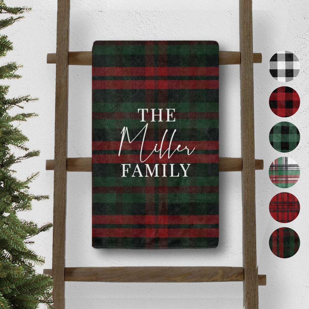 Personalized Plaid Christmas Blanket Custom Last Name Etsy