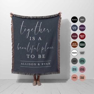Custom Wedding Blanket Cotton Anniversary Gift with Names Woven throw blanket, Engagement Bridal Shower, gift for girlfriend, Wife, keepsake