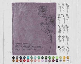 Personalized Memorial Blanket with Flower: Custom Sympathy, Beareavement Throw, Comfort Gift for Loss of Mother, Grandmother