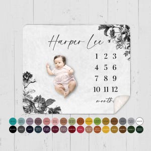 Personalized Floral Baby Milestone Blanket: Custom Month Tracker for Girl with Name
