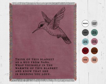 Hummingbird Memorial Blanket Gift Custom woven throw blanket personalized sympathy grief bereavement gift for loss of grandma mother mom