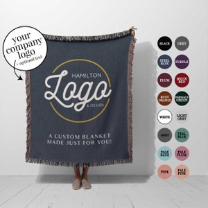 Custom Logo Blanket, personalized text blanket with business logo woven throw customized corporate thank you gift for employee retirement