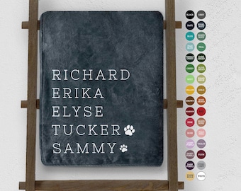 Personalized Family Names List Blanket: Custom Throw for Pet Owners, Customized Home Decor Gift