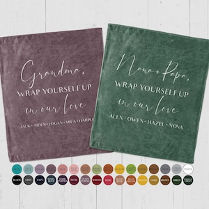 Personalized Grandparent Hug Blanket: Custom Grandkids Names Throw, Gift for Grandma, Grandpa