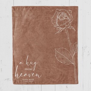 Custom memorial bereavement throw blanket personalized with name and birth flower. Gift for loss of mother, father, grandfather, grandmother or friend.