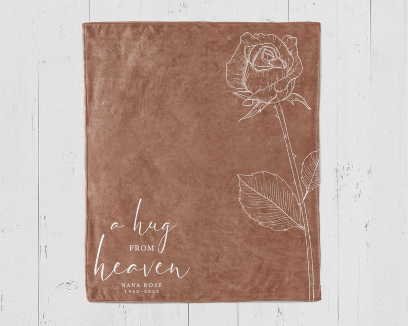 Custom memorial bereavement throw blanket personalized with name and birth flower. Gift for loss of mother, father, grandfather, grandmother or friend.