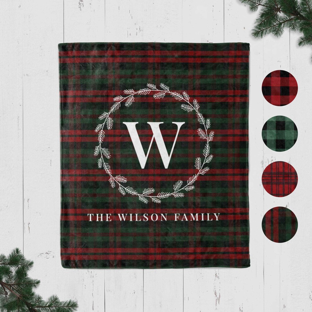 Personalized Family Christmas Blanket, Monogram Blanket, Last Name