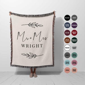 Custom Personalized Wedding Blanket Gift Mr and Mrs Keepsake Gift Cotton Anniversary, woven throw blanket gift for wife, couples engagement