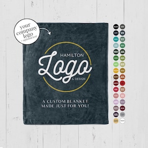Custom Logo Blanket personalized with text, fleece throw corporate gift for employee retirement or promotion