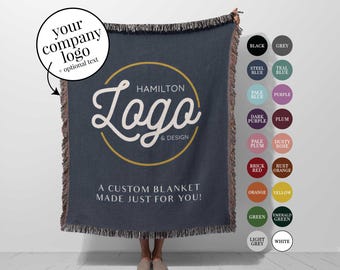 Custom Logo Blanket: Personalized Woven Throw, Business Employee Retirement, Corporate Thank You Gift