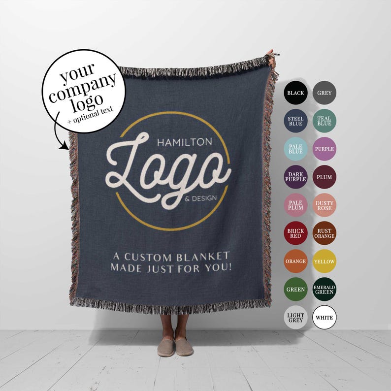 Custom Logo Blanket personalized with text, woven throw corporate gift for employee retirement or promotion