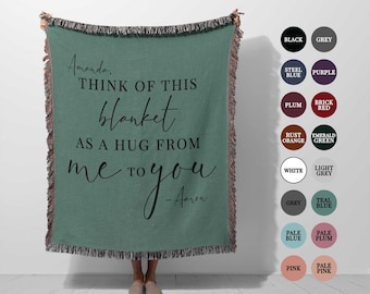 Custom Hug Blanket Gift personalized woven throw, sending hugs long distance friendship gift for girlfriend, missing you mom comforting gift