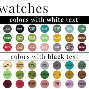 May include: A chart of color swatches with white and black text. The chart shows different shades of blue, green, red, pink, yellow, brown, purple, and grey. The text on the chart includes the names of the colors, such as "steel blue", "dusty rose", and "pale pink".