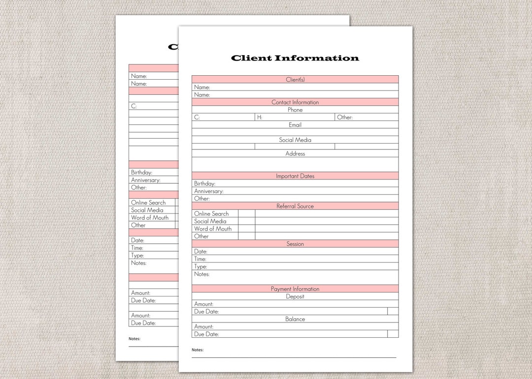 Customizable Client Information Sheet - Etsy