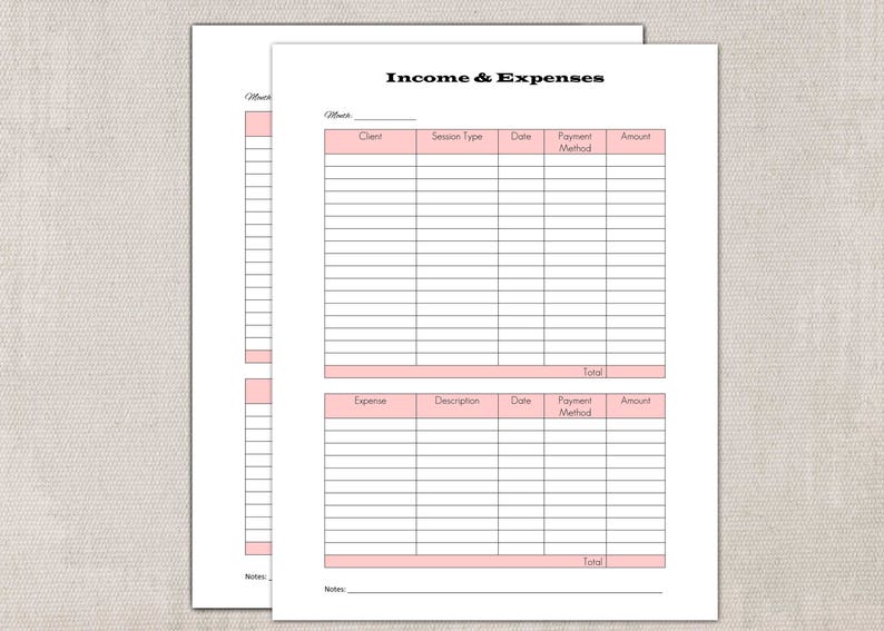 Photography and Expenses Tracker Etsy