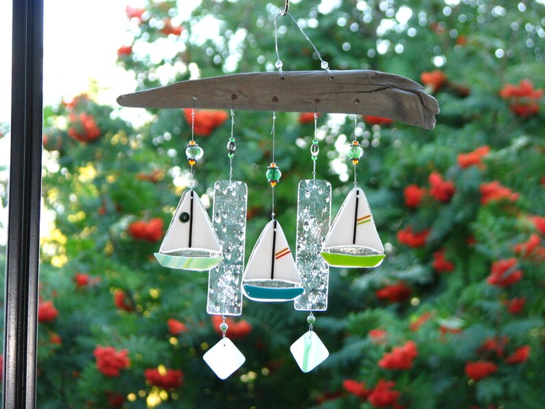 Fused Glass Sailboat Wind Chime Etsy