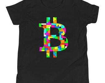 Bitcoin Blocks -Short-Sleeve Unisex Youth Short Sleeve Kids T-Shirt - Colorful BTC Tetris Crypto