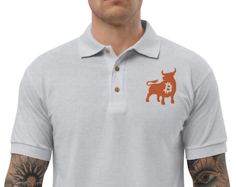 Bullish Bitcoin Embroidered Polo Shirt - BTC Bull