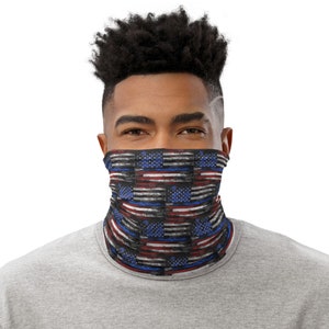 Dünne blaue Linie amerikanische Flagge Distressed Neck Gaiter Gesichtsmaske - USA