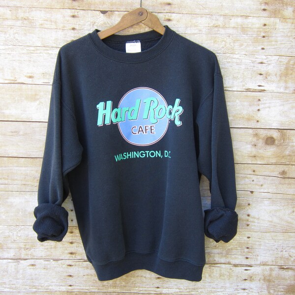 Dell'annata Hard Rock Cafe felpa - maglione - nero Hard Rock D.C.Size medie Boxy pull girocollo