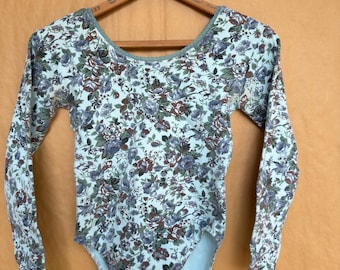 Vintage 90s One Step Up Floral Bodysuit | Blue & Purple All Over Flower Print Long Sleeve Leotard | Cottagecore Whimsigoth Boho | Size Small