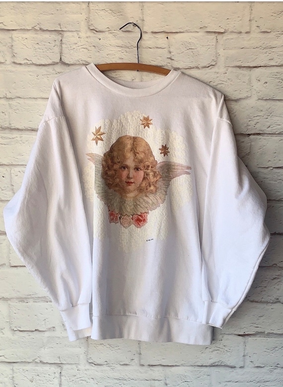 Vintage Cherub Crewneck Sweatshirt -White Angel Ov