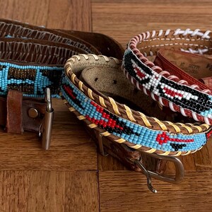 Vintage Western Leather Beaded Belt - Etsy display picture 1