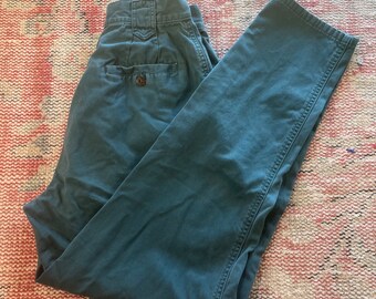 Vintage Aqua geplooide katoenen broek uit de jaren 80 - maat 28 - super hoge taille - werkgerei - groen - blauw -