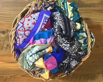 Vintage Scarf Collection- 5 Assorted Silky and Cotton Scarves