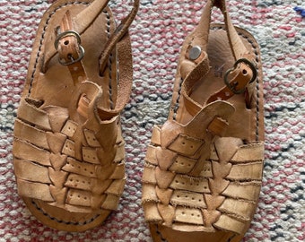 Children’s Leather Huaraches Sandals - Camel Brown, Size 7 Toddler