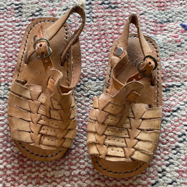 Children’s Leather Huaraches Sandals - Camel Brown, Size 7 Toddler