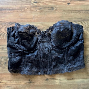Vintage Bustier Long Line Bra - Black  Backless Corset Top Size 46C